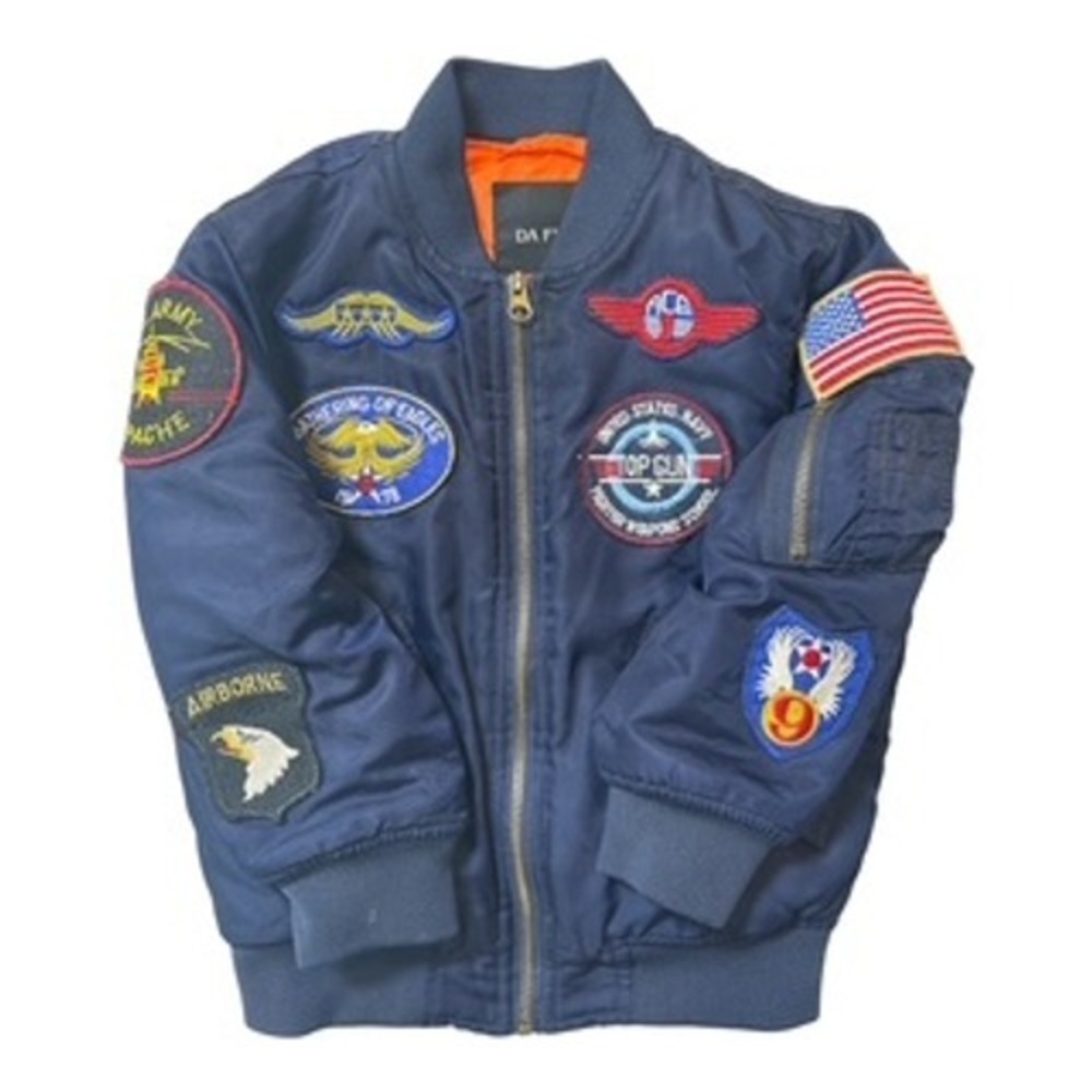Da Fei Li Kids Navy Blue MA-1 Flight Bomber Jacket Top Gun Patches Size 4